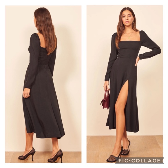 Reformation 8 Sigmund Long Sleeve Midi Dress Leg Slit - Picture 2 of 13
